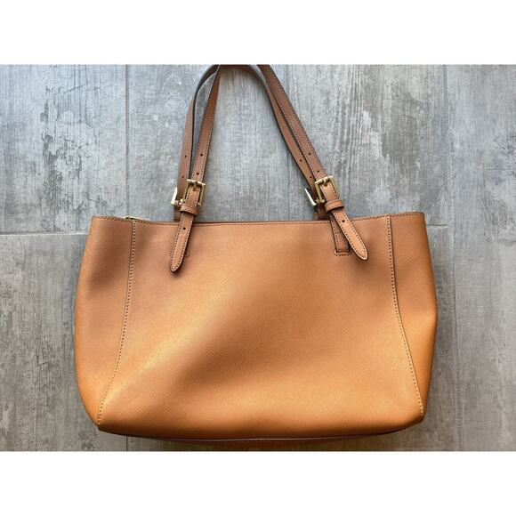 TORY BURCH York Buckle Tote Brown Saffiano Leather Carryall Shoulder Bag Classic - Picture 10 of 12